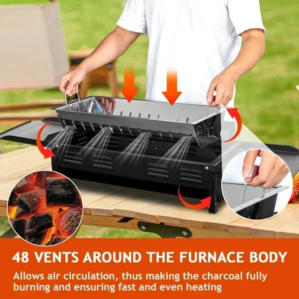 Outdoor BBQ Portable Charcoal Grill, Foldable BBQ Grill, Garden Backyard Party Picnic