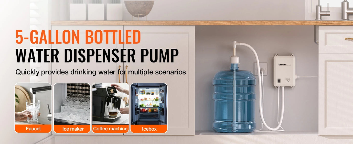 SucceBuy Bottled Water Dispensing Pump w/PE Pipe 1 Gal/MIN 40 PSI Coffee Tea Refrigerator Ice Maker