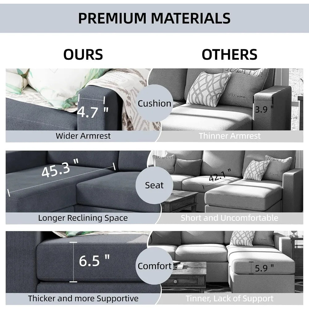 79" Sectional Sofa Couch, Modern Linen Fabric L-Shaped 3-Seat Sofa/Reversible Chaise