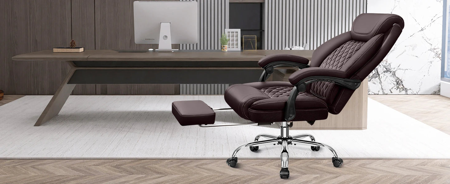 Office Chair, Executive Leather Chair Adjustable High Back, Lumbar Support, Big and Tall Office