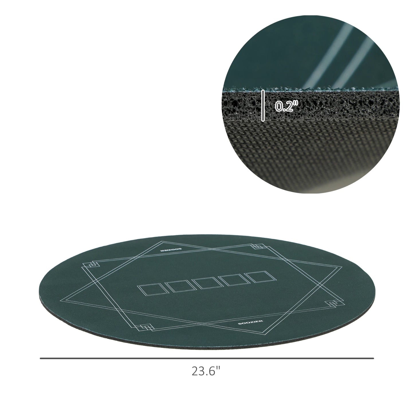 Soozier 24 英寸 Round Poker Mat, Texas Hold'Em Poker Table Top Dark Green