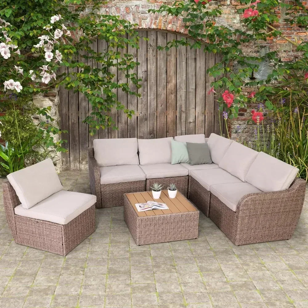 Garden Sofas, Outdoor Conversation Set with Waterproof Cushion and Coffee Table Khaki or Red