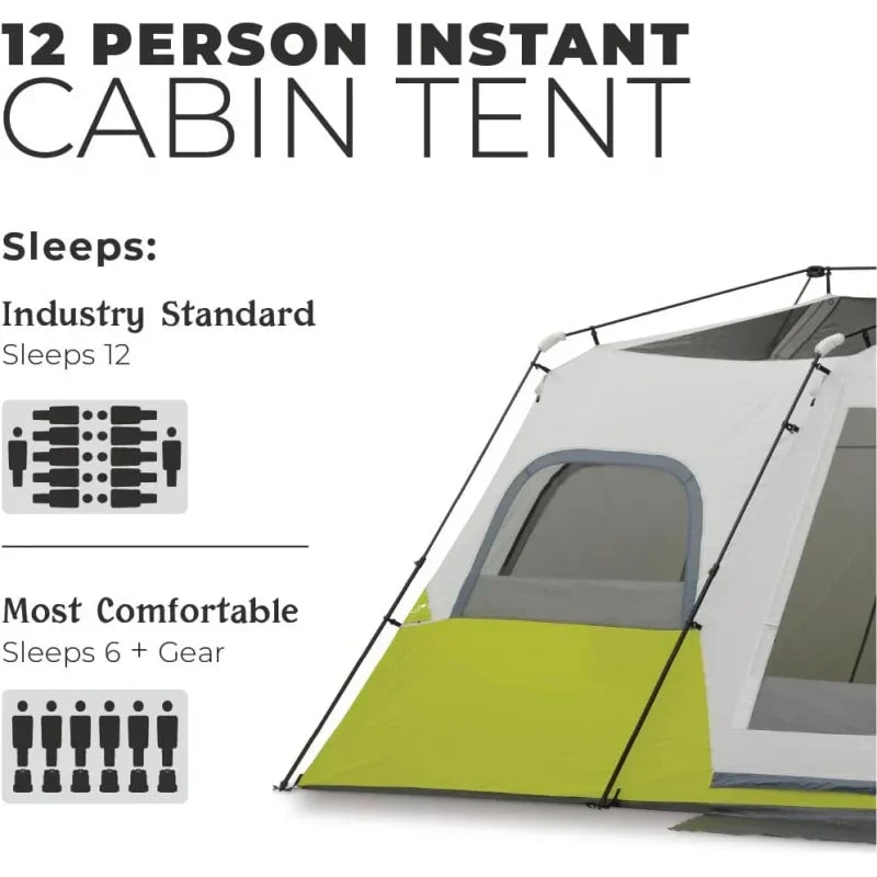 12 Person Instant Cabin Tent|3 Room Huge Tent for Family with Storage Pockets