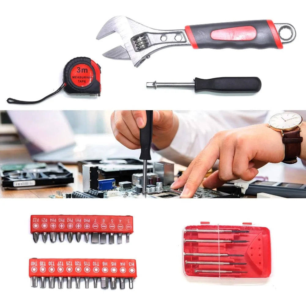 799pcs Aluminum Trolley Case Tool Set Silver, Household Hand Tool Set, with Tool Belt,Gift