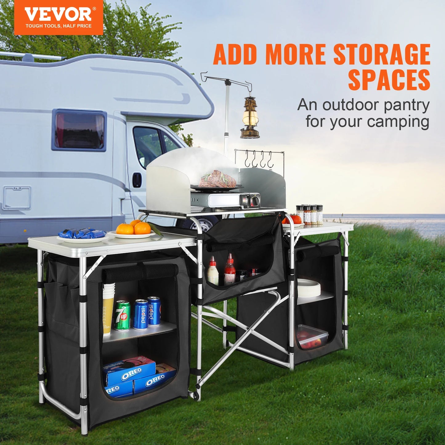 VEVOR Camping Kitchen Table Folding Cooking Table/Storage Carrying Bag Aluminum Cook Station