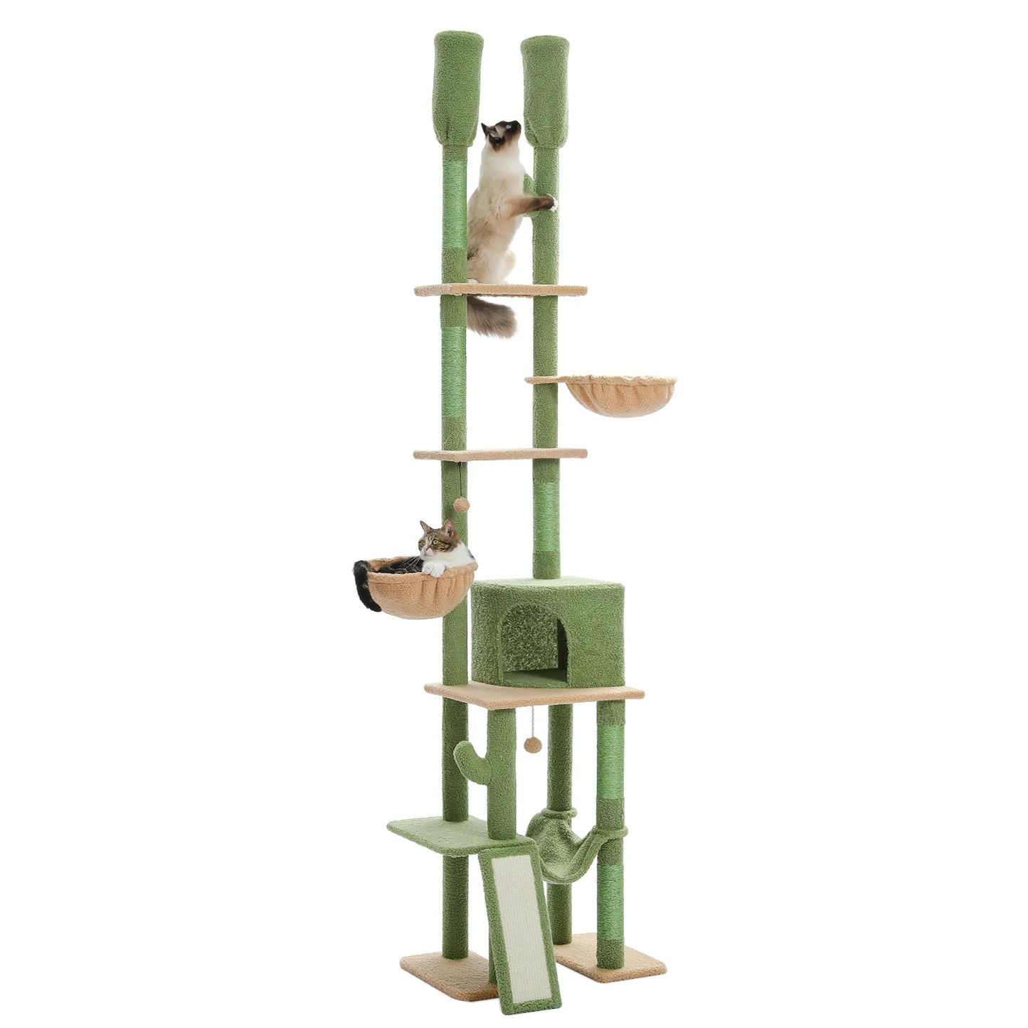 Cactus Cat Tree Floor to Ceiling 7 Tiers Climbing Tree w/ Cozy Hammocks and Condos 5 Platforms