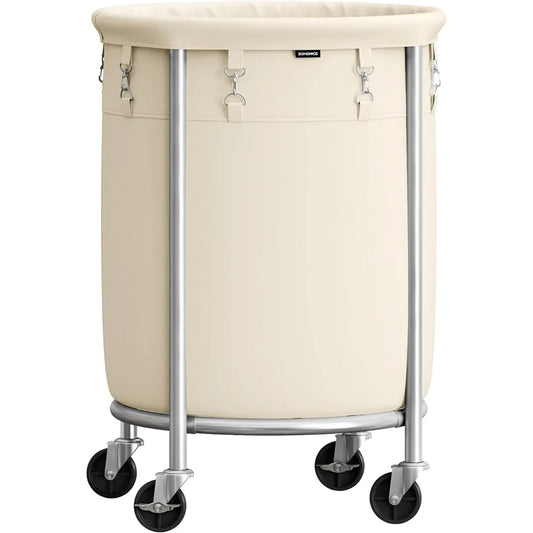 SONGMICS Laundry Basket with Wheels, Rolling Laundry Hamper, 29 Gal w/ Steel Frame and Removable Bag