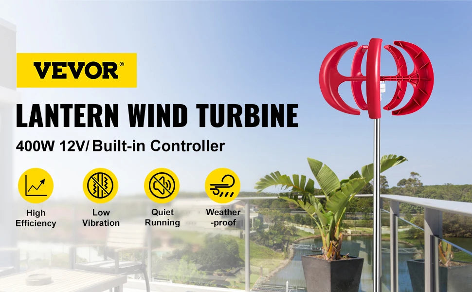 VEVOR Vertical Axis Wind Turbine Generator 12V 100W/400W/600W Alternative Energy Generator VAWT