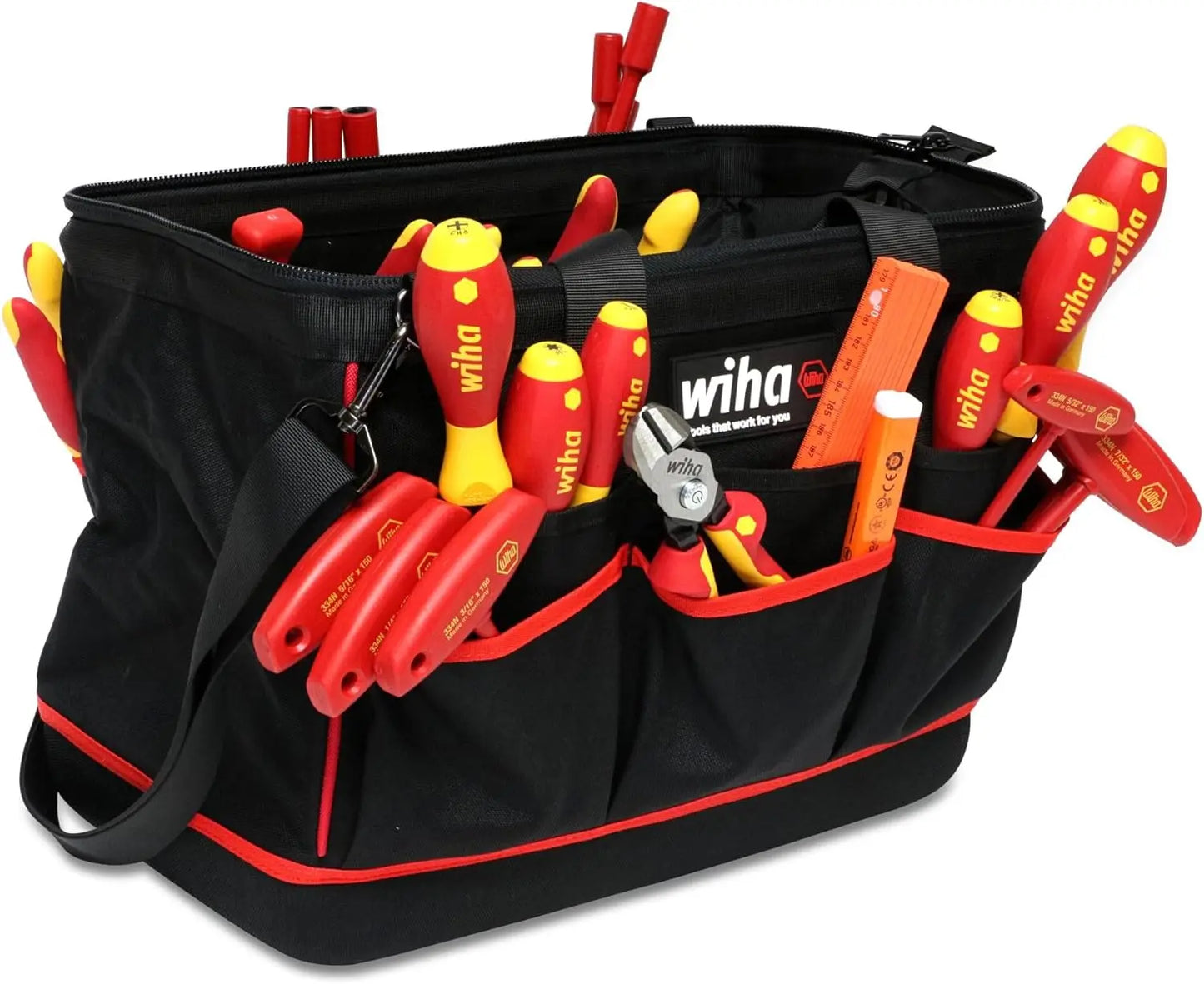 Wiha 32874 Insulated Tool Set with Pliers, Cutters, Nut Drivers, Screwdrivers, T Handles, Knife, Ruler