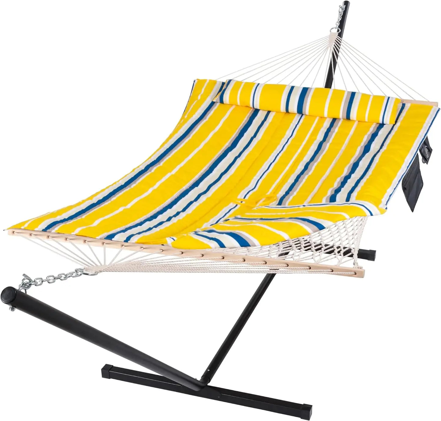 Hammock with Stand, Padded Cotton, Pillow & Strong Curved-Bar & Carrying Bag, Double Hammock