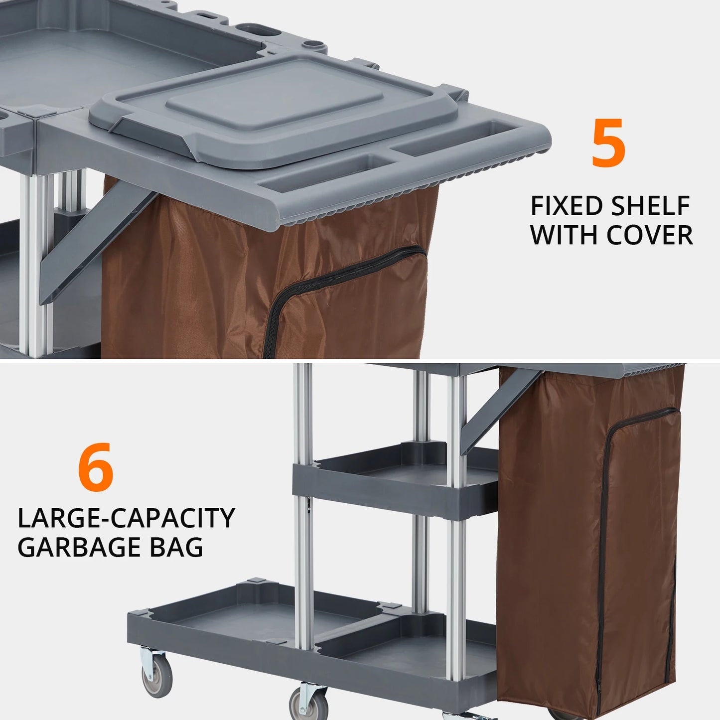 Cleaning Janitorial Cart On Wheels,25 Gallon Vinyl bag, Extra-Large Front Platform,Heavy-Duty