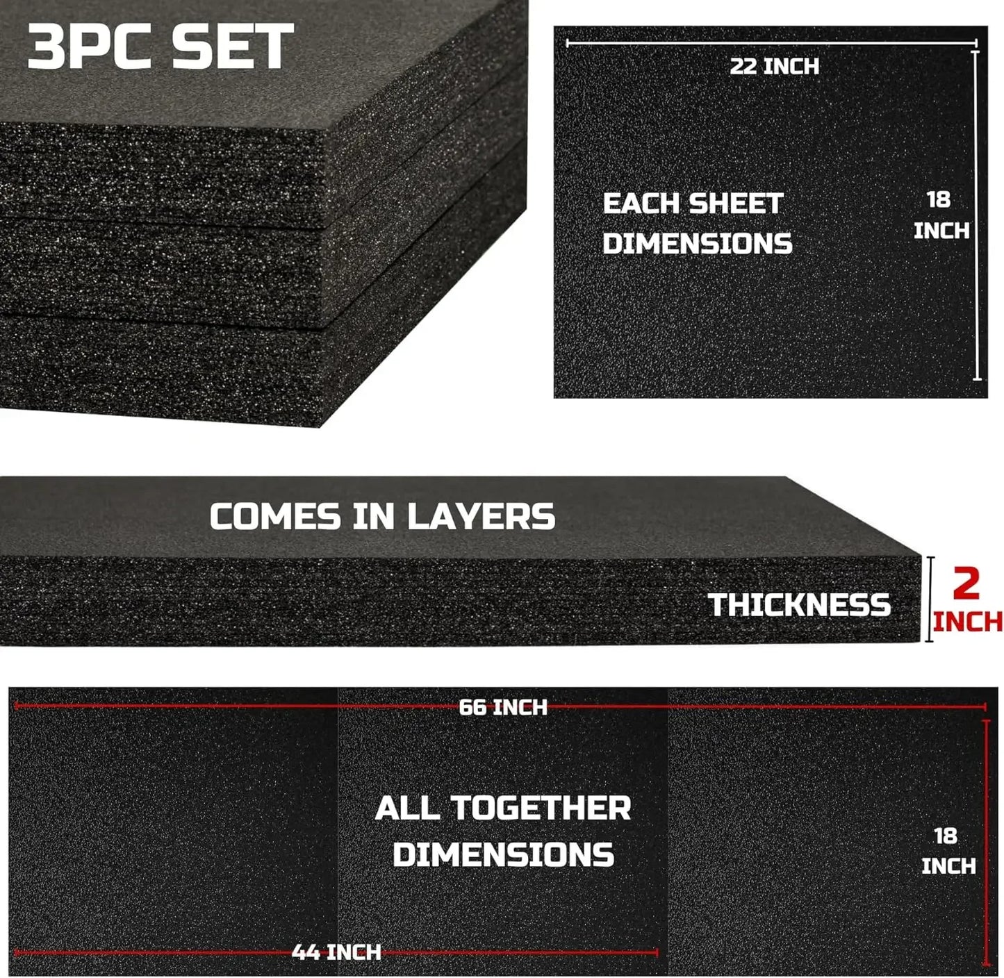 Tool Box Foam Organizer 3pcs 22x18x2 Inch, Toolbox Foam Inserts Thick Liner