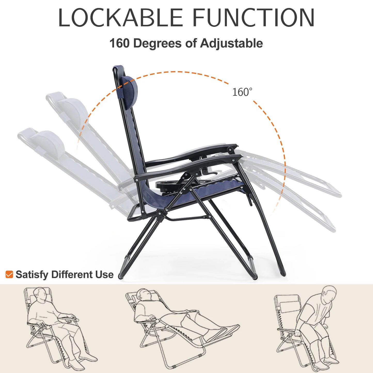 JHK Zero Gravity Portable Recliner Camping Patio Outdoor Garden Lounge Chair with Cup Holder Trays