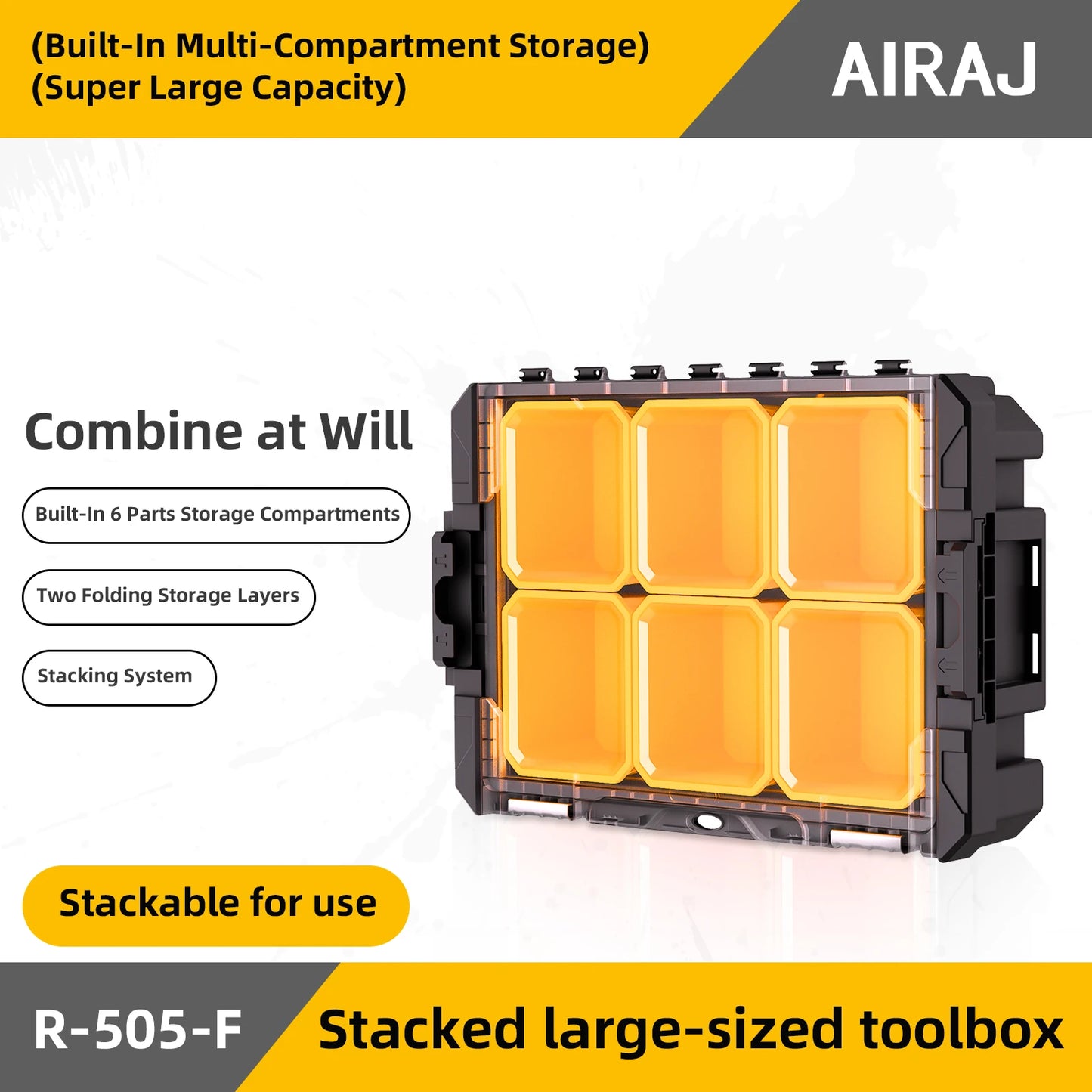 AIRAJ MultiFunctional Tier Stackable Rolling Plastic Portable Folding Tool Storage Box