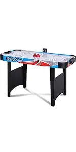 58in Folding Air Hockey Table, LED Hockey Game, Hockey Table Gaming Set w/2 Pucks, 2 Pushers