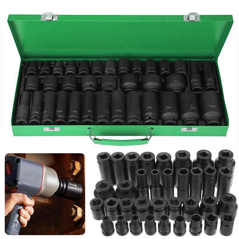 35pcs Professional Heavy-Duty 1/2" Pneumatic Tool Kit w/Air Gun, Hex Extensions, Rotary Tools