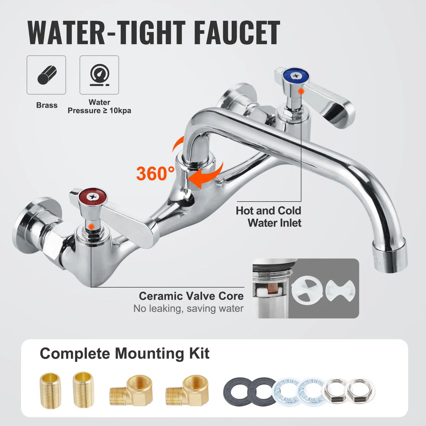 VEVOR Stainless Steel Kitchen Utility Sink 1 Compartment Restaurant Commercial Steel Sink w/Faucet