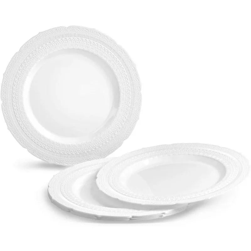 240 Plates Pack,(120 Guests) Extra Heavyweight Vintage Wedding Disposable/Reusable Plastic Plates