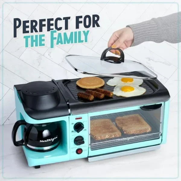 Nostalgia 3-in-1 Breakfast Station - Includes Coffee Maker, Non-Stick Griddle, and 4-Slice Toaster Oven - Breakfast Maker