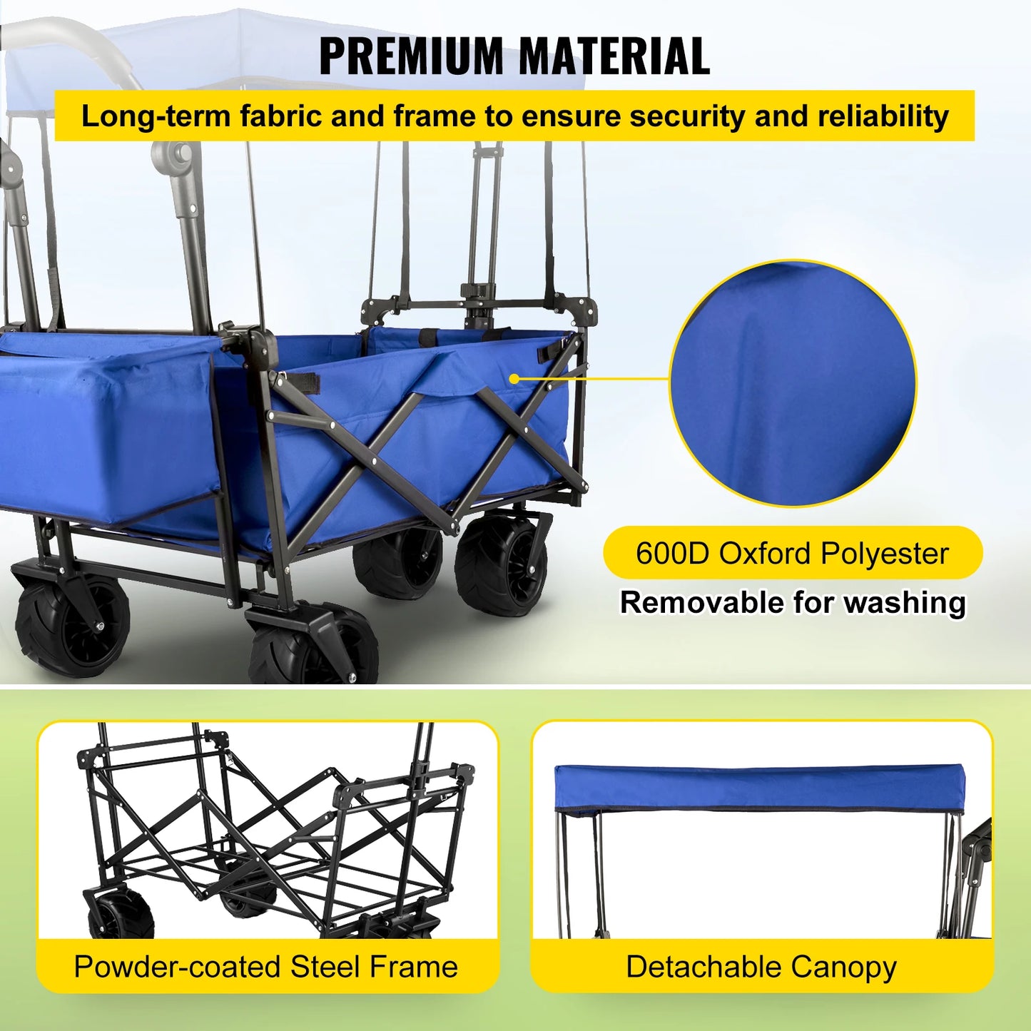 VEVOR Folding Wagon Cart W/ Adjustable Handle Bar Removable Canopy Oxford Cloth Collapsible