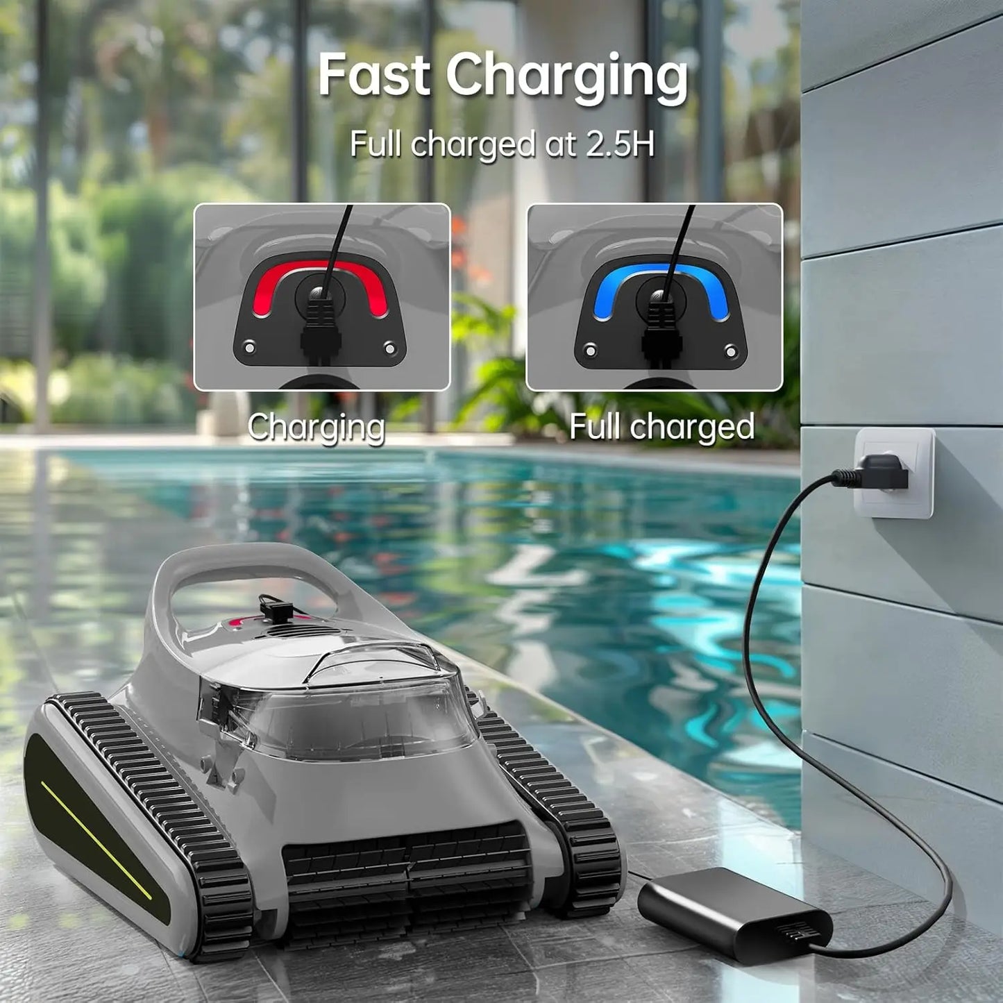 Pool Vacuum Cordless Pool Cleaners/In or Above Ground Pool/Wall Floor Waterline 180W Powerful