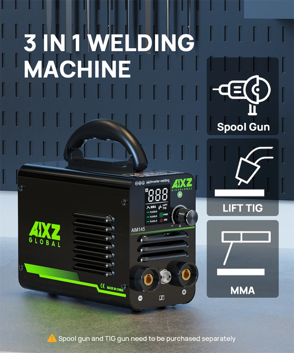 AIXZ 3 In 1 MIG Welding Machine Lift TIG/MMA Welders AIM145 For Gasless Iron Soldering Portable Mig Welder With Spool Gun 220V