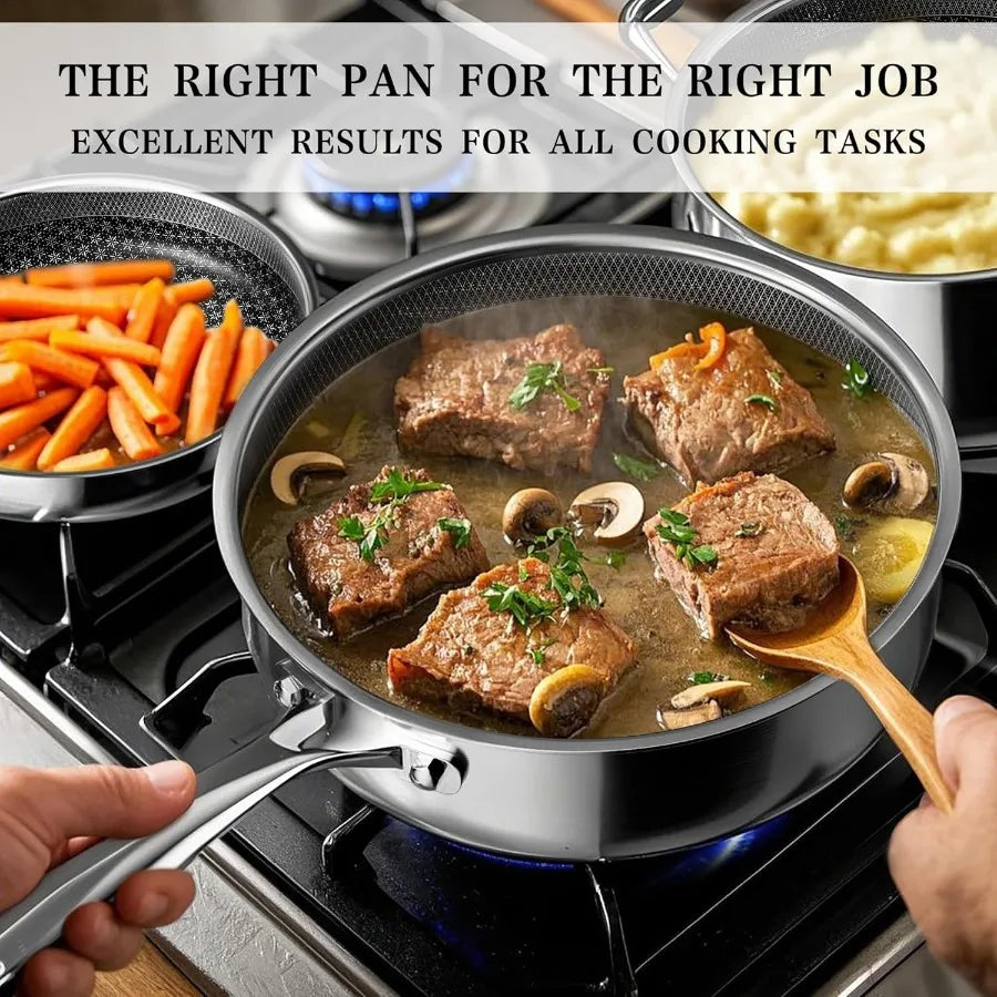 Hybrid Triply Stainless Steel Cookware Set Pots And Pans Set Non Stick with Steamer Basket Non Toxic