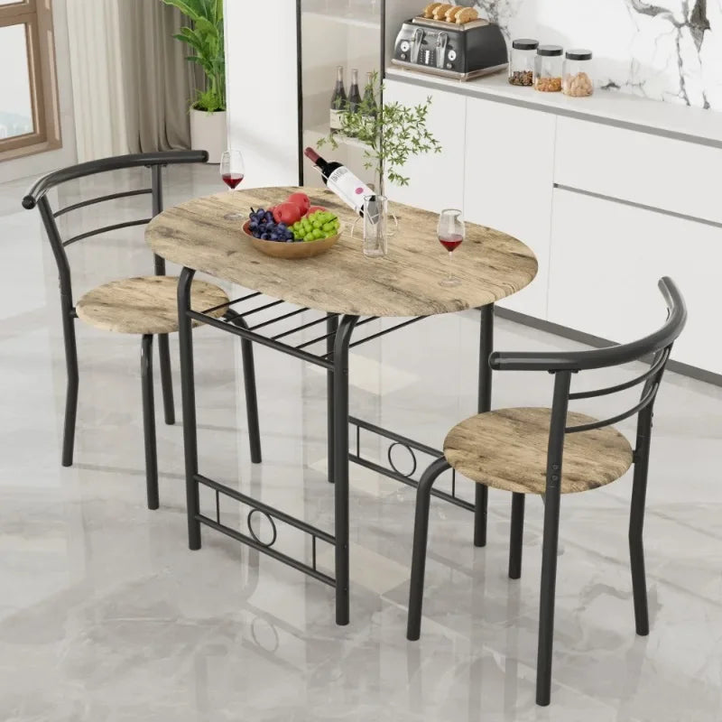 Vineego 3-Piece Small Kitchen Dining Set for 2 Black Wooden Table/Chairs Space Saving Breakfast Set