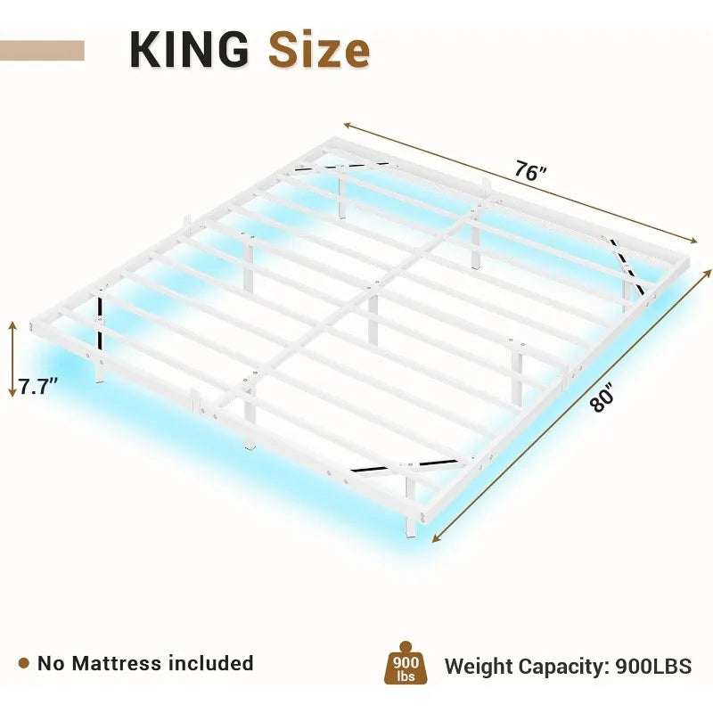 Floating Bed Frame with LED Lights, Metal Platform Full Bed, No Box Spring Needed