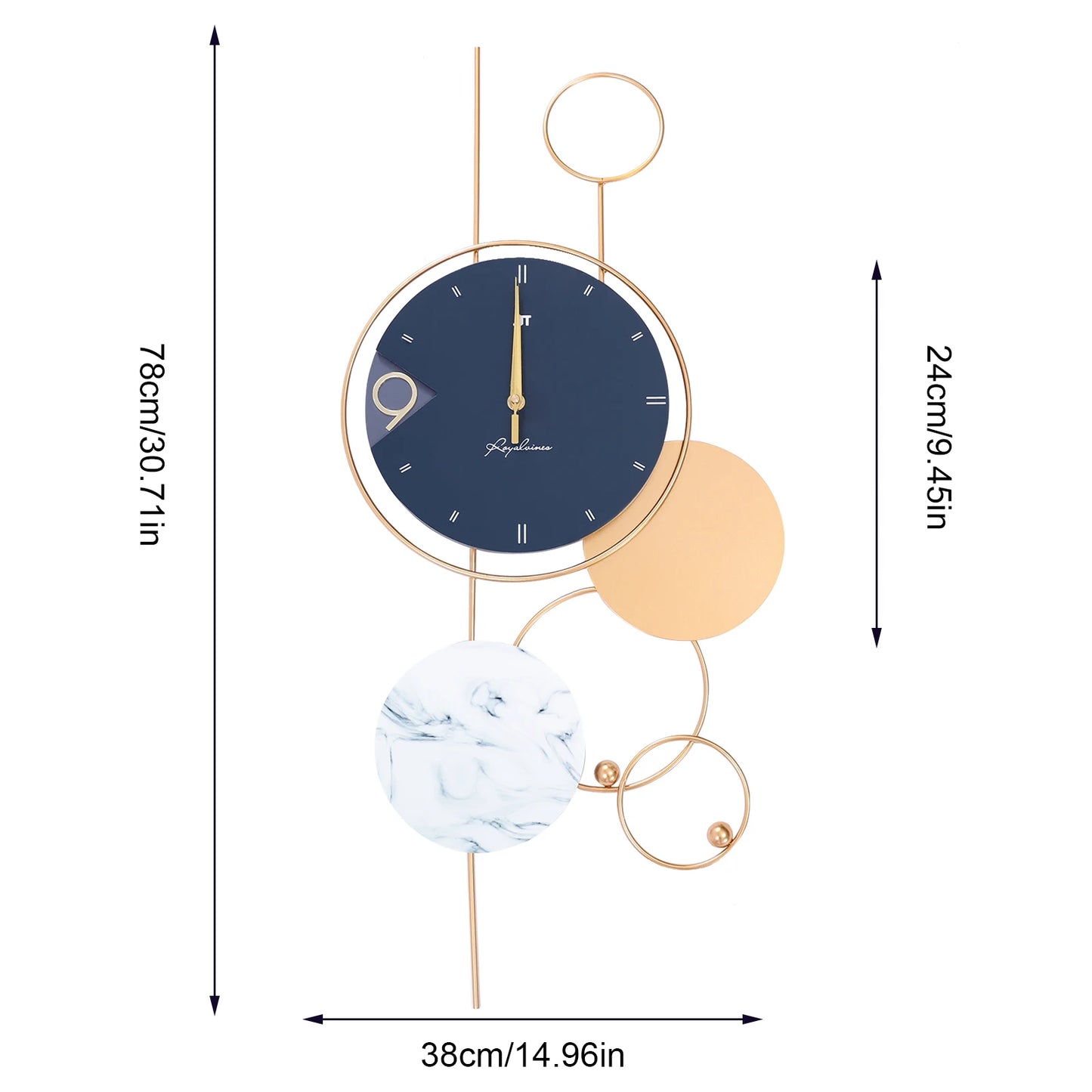 Big Wall Clocks Metal Gold Chic Decorative Wall Clock Beautiful 3D Geometric Wall Decoration