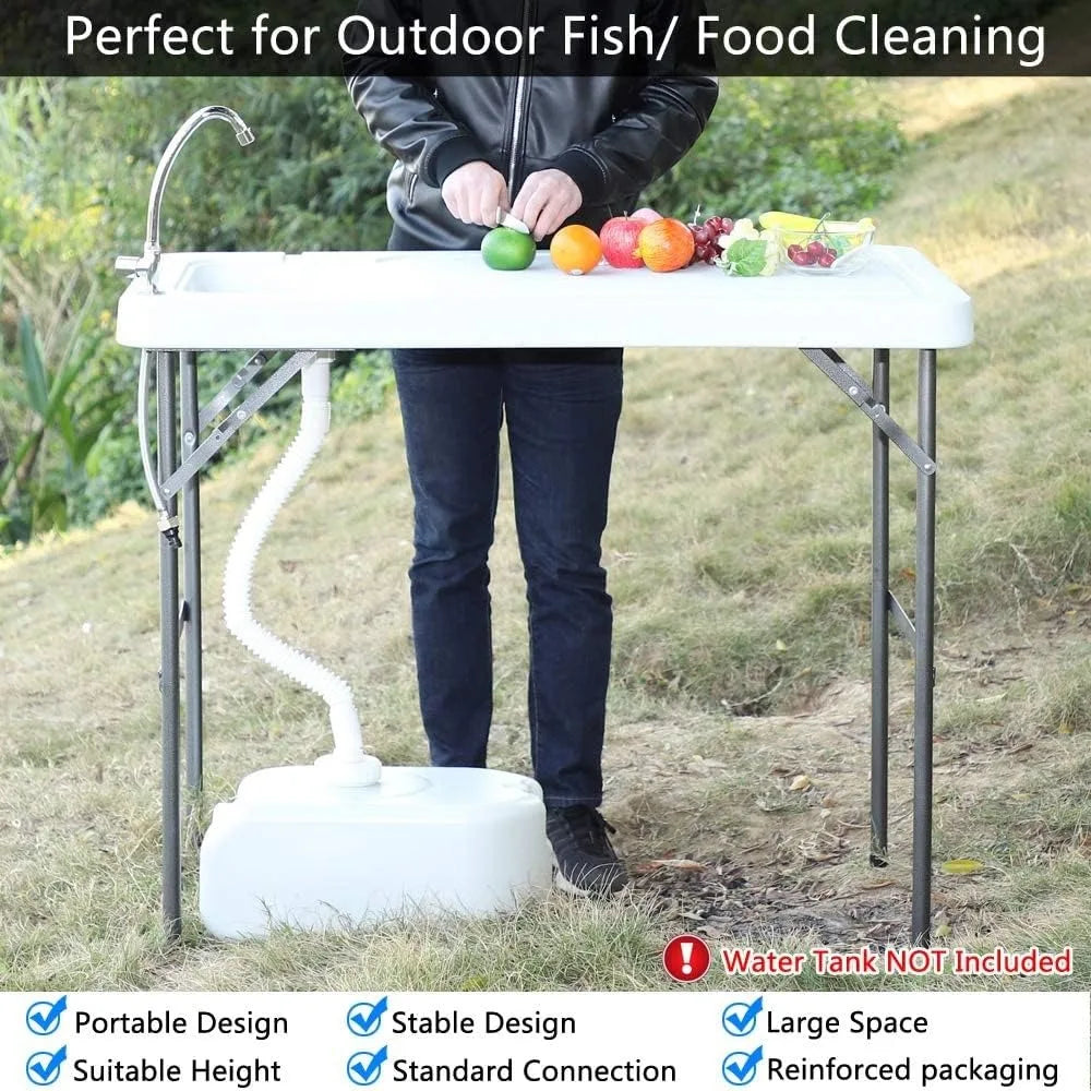 Folding Fish Cleaning Table with Sink, Portable Camping Sink Table with Grid Rack & Sprayer