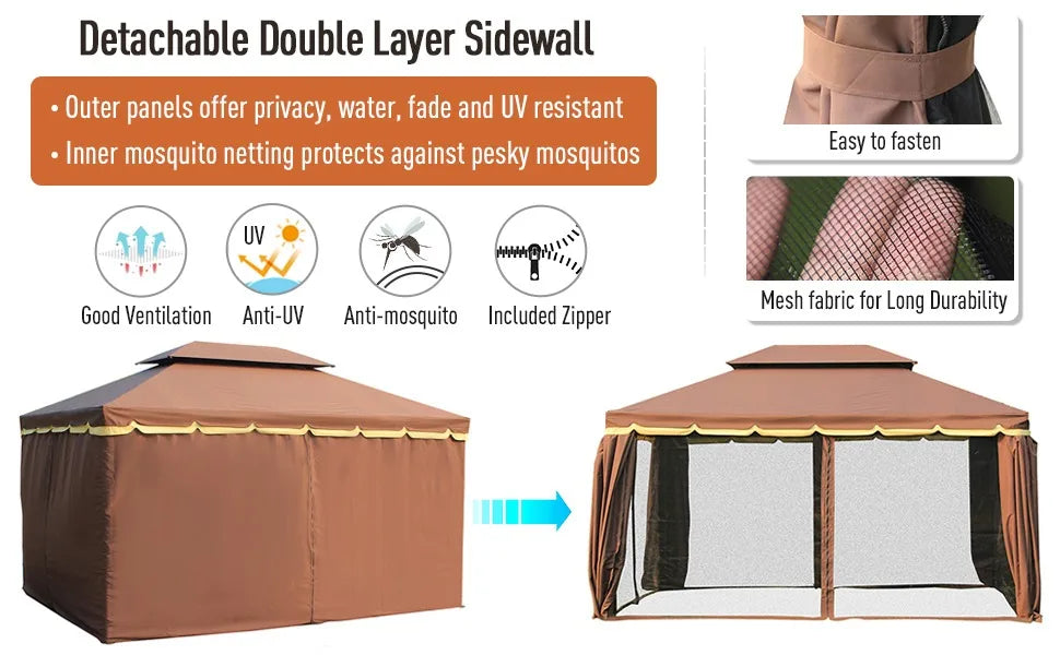 10' x 13' Patio Gazebo, Outdoor Gazebo Canopy Shelter with Netting and Curtains, Aluminum Frame