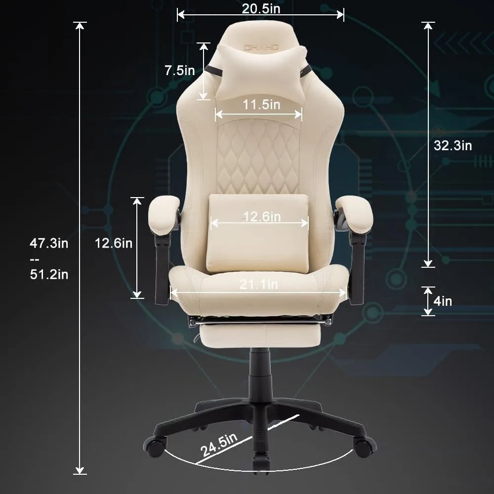 OHAHO Gaming Chair Computer Chair w/ Footrest & Lumbar Support, Height Adjustable Game Chair w/360°