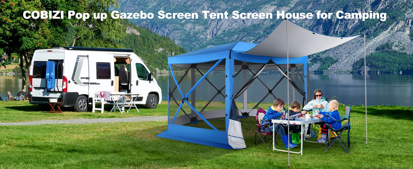 Pop Up Gazebo 12'x12' 6-Sided Screen House Tent for Camping, Instant Stargazing Gazebo Canopy