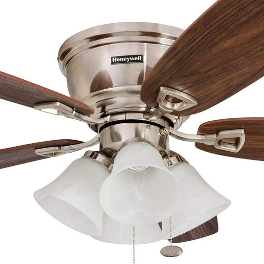 Honeywell Ceiling Fans Glen Alden, 52 Inch Classic Flush Mount Indoor LED Ceiling Fan w/Light