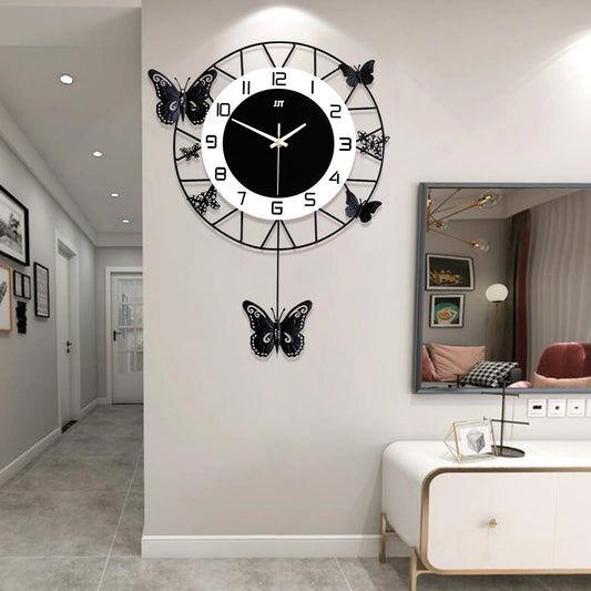 20inch Large Round Butterfly Wall-mounted Clock Creative Iron Craft  Modern Metal Quartz Clock