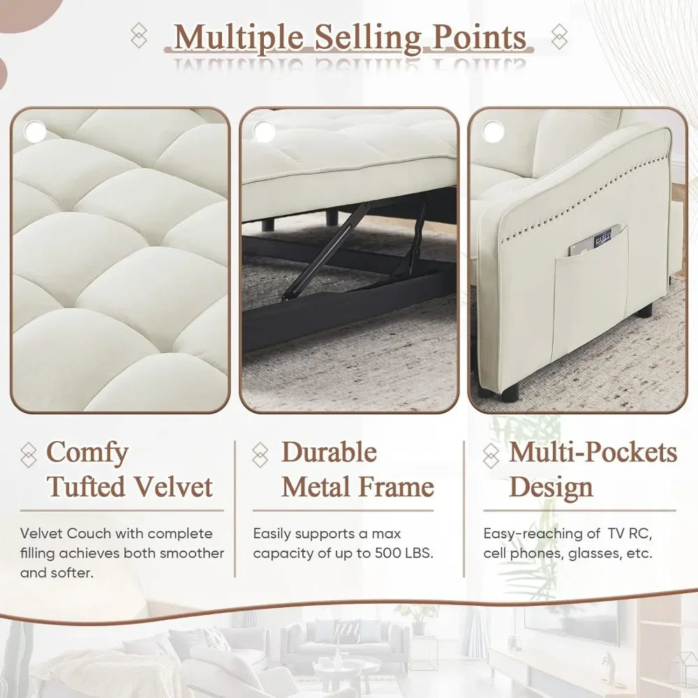 3 in 1 Sleeper Sofa Couch Bed w/USB & Type C Port, 52" Small Modern Loveseat Sofa w/Pull Out Bed