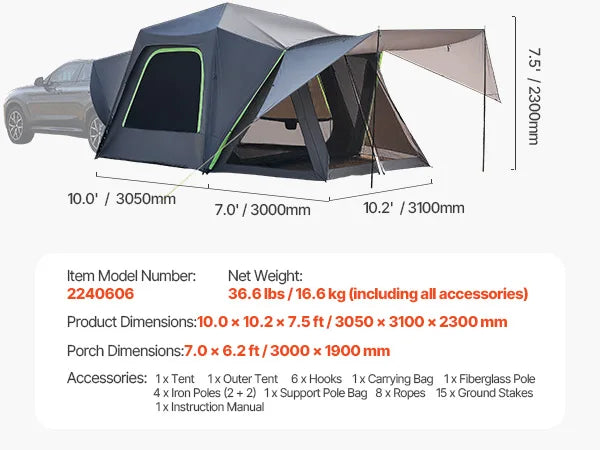 SucceBuy SUV Tent for Camping Waterproof PU2000mm Spacious Double Layer