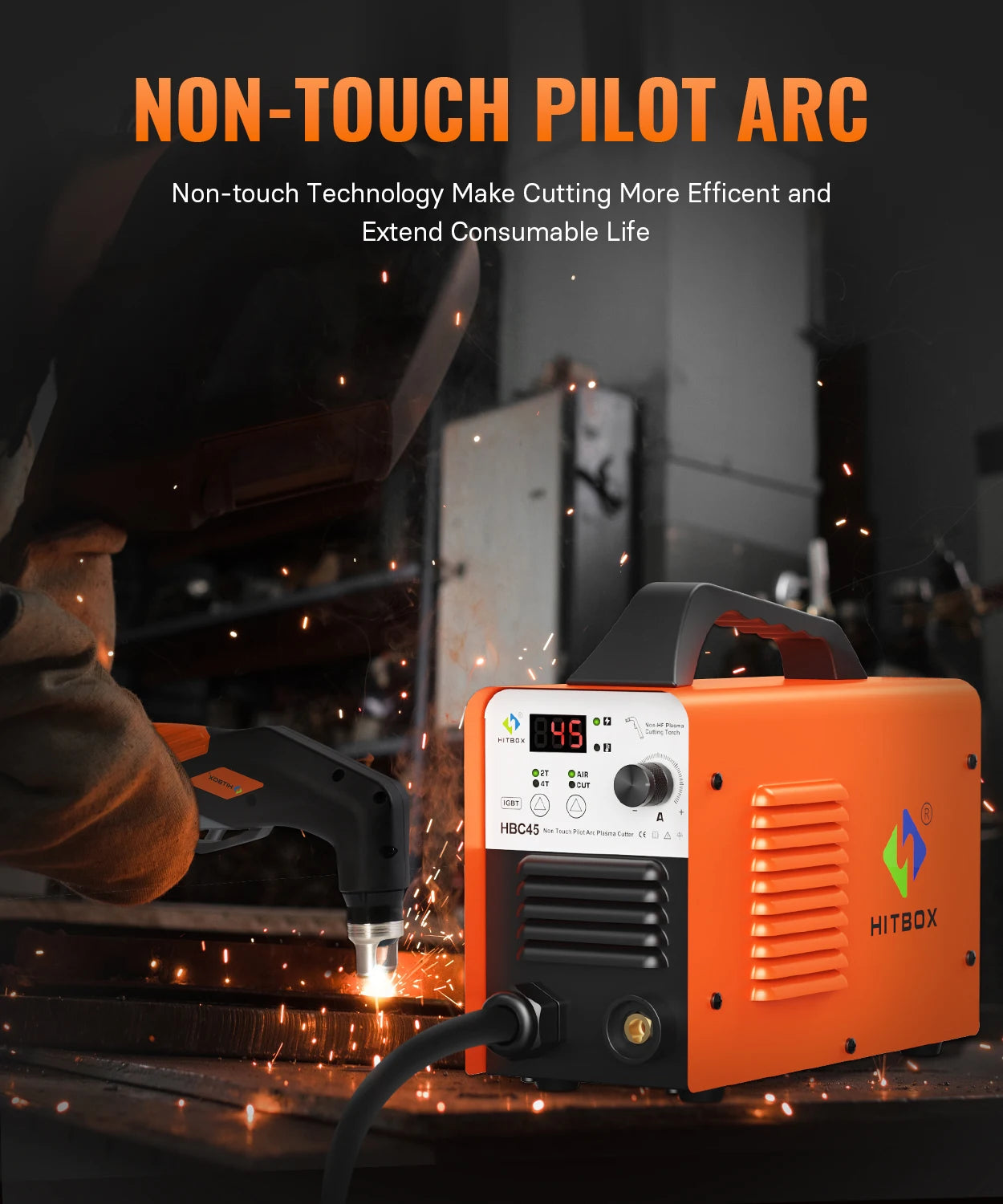 HITBOX Plasma Cutter HBC45 Non-contact, Non-high Frequency Plasma Cutting, 45A 220V Inverter