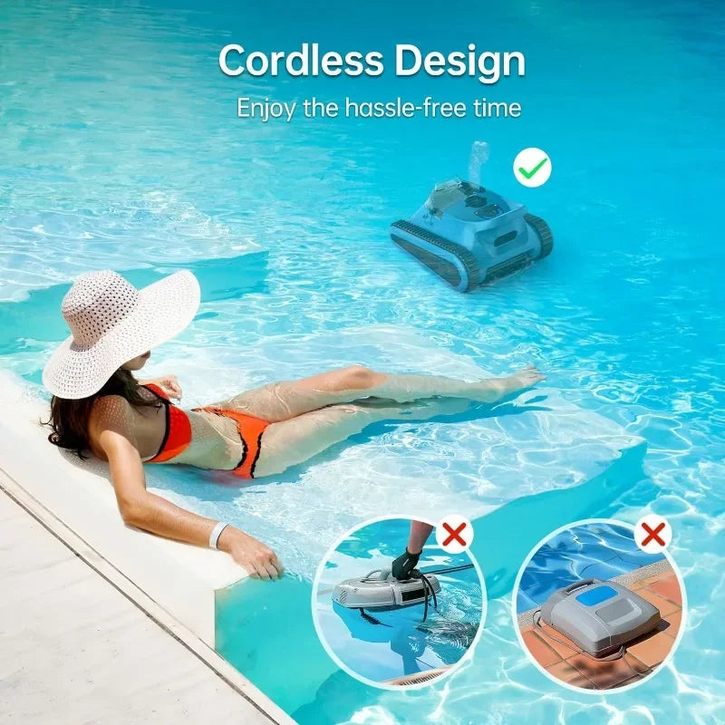 SMONET Cordless Pool Vacuum Robot:Automatic Robotic Pool Cleaner Lasts 150 Mins Wall Climbing 180W