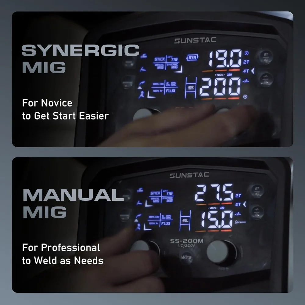 SUNSTAC, 110V/220V Dual Voltage 5 in 1 Multi Aluminum Welding, MIG/Flux MIG/Spool Gun/Stick/Lift TIG