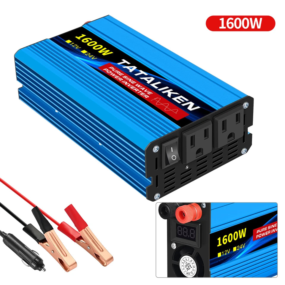 Power Inverter 10000W DC12V to AC110V 60HZ Pure Sine Wave Inverter w/LCD Display Remote 4AC Outlets