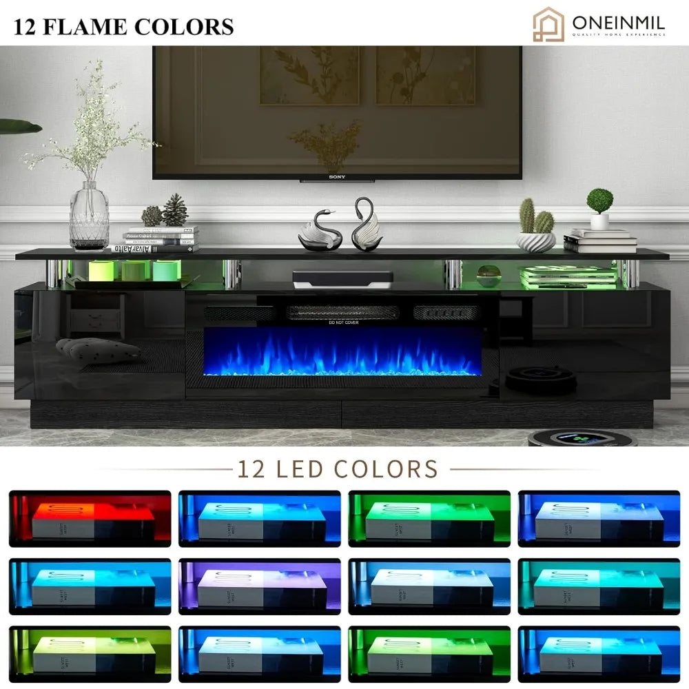 TV Stands, 36” Electric Fireplace, 2 Tier Console Stand for Up To 70", TV Stands