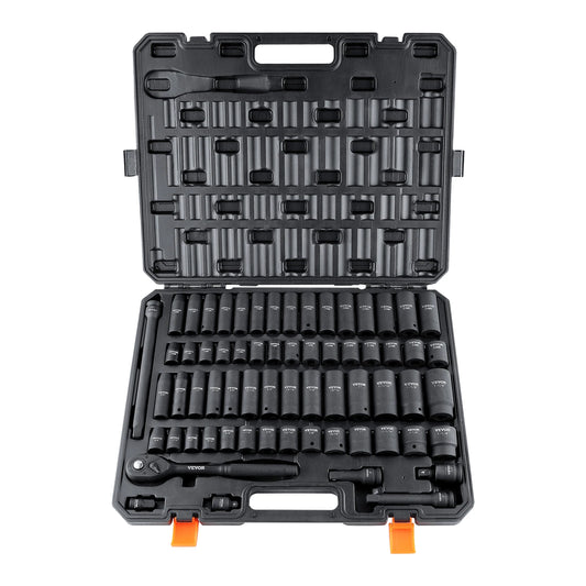 SucceBuy 1/2" Drive Impact Socket Set  6 Point Cr-V Alloy Steel / Easy-to-Read Size Marking