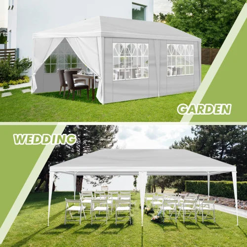 10 x 20 foot oversized activity tent with 6 flexible side panels, suitable for weddings/restaurants