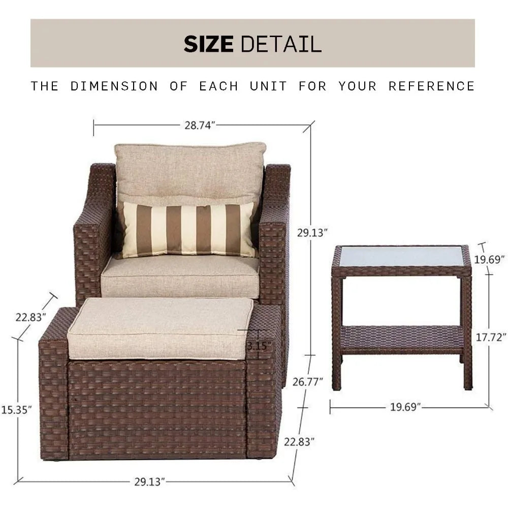 Outdoor Patio Furniture Set 7-Piece Wicker Conversation  Lounge Chairs with Ottoman & Loveseat