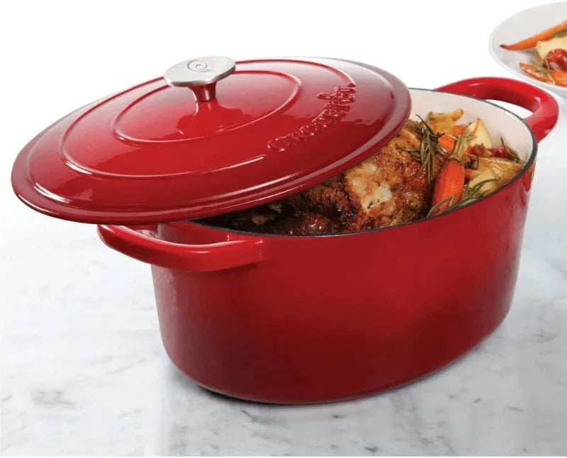 Artisan Oval Enameled Cast Iron Dutch Oven, 7-Quart, Scarlet Red, Dutch Oven