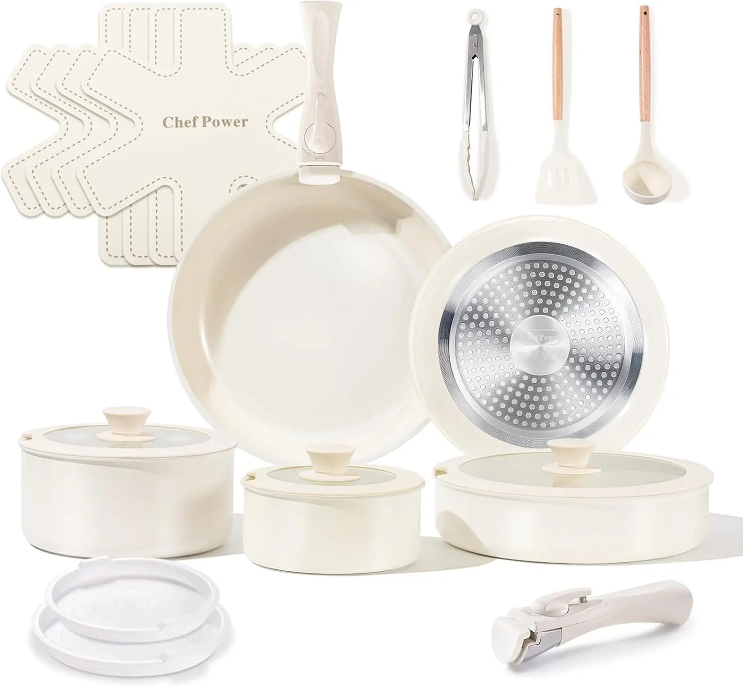 19-Piece Ceramic Nonstick Cookware Set with Detachable Handles, PFAS-Free, Induction & Oven Safe