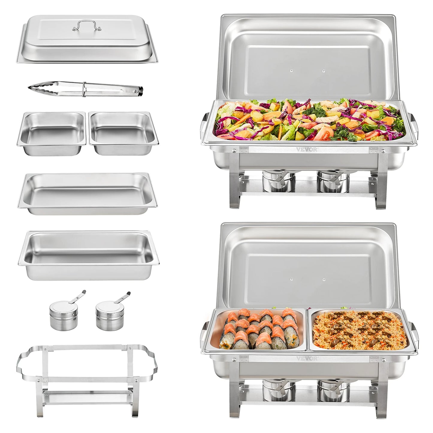 SucceBuy 8QT Chafing Dish 2/4/6 Packs w/ Full Size Pans Buffet Catering Warmer Server Folding Stand