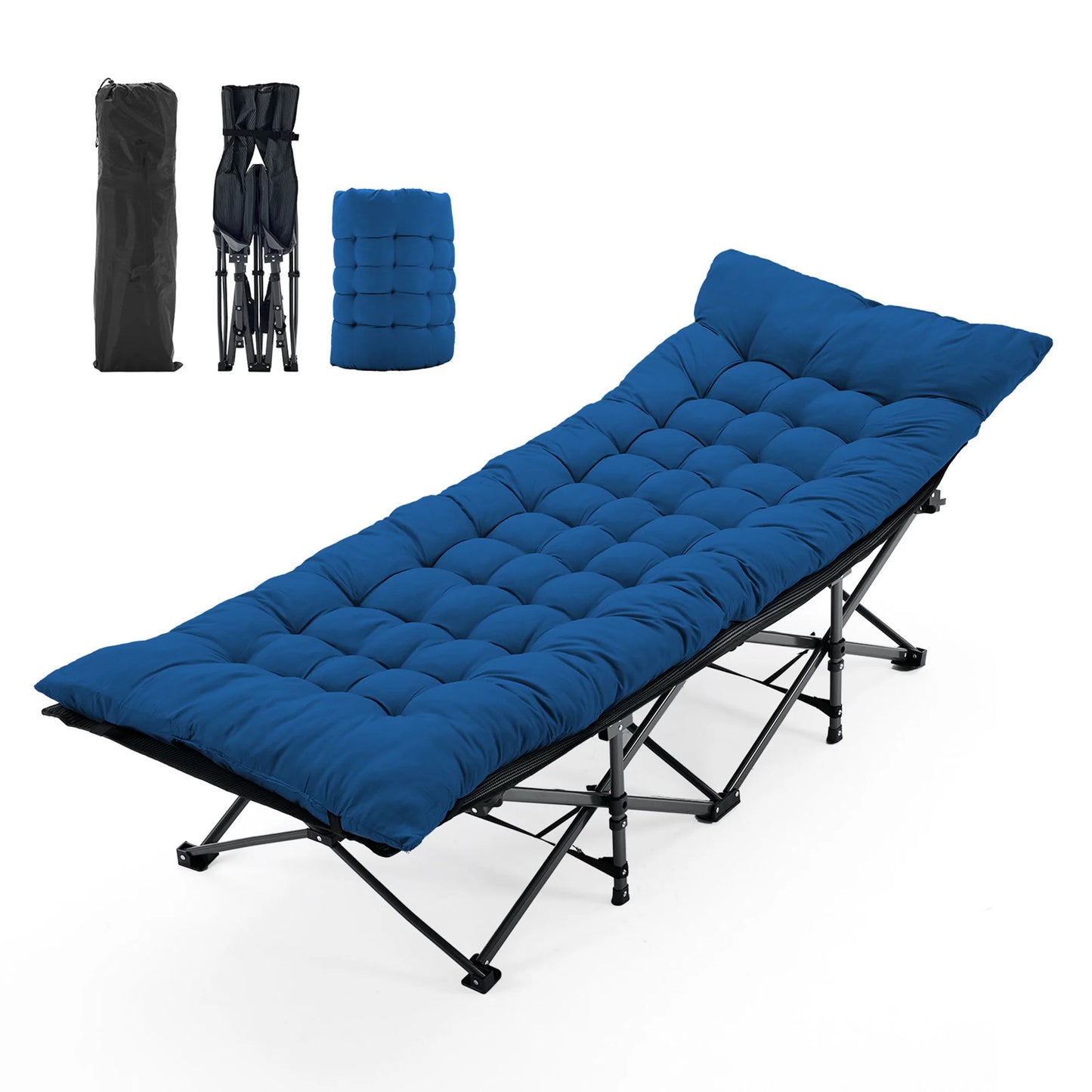 JHK Folding Camping Makeshift Bed Beach Lounge Chair Portable 3.5'' Cushion 440 lbs Sturdy Frame